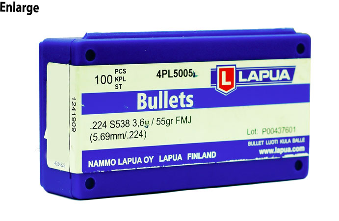 Lapua .224 S538 (.224 / 5.69mm) FMJ 55gr / 3.6g